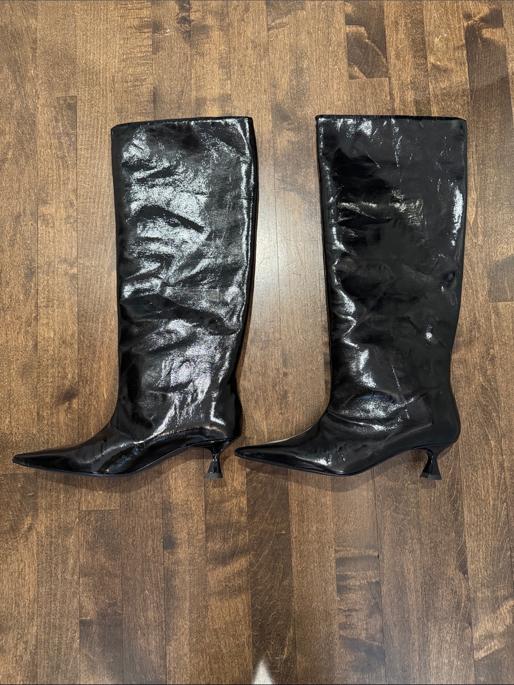 Ganni Black Patent Knee-High Pointed-Toe Boots